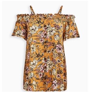 NWT Woman’s Torrid Yellow w/ Flowers off the Shoulders Top